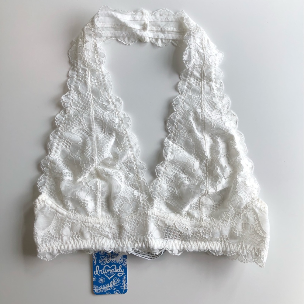 Free People Bralette Galloon Lace Halter Powder White New XS